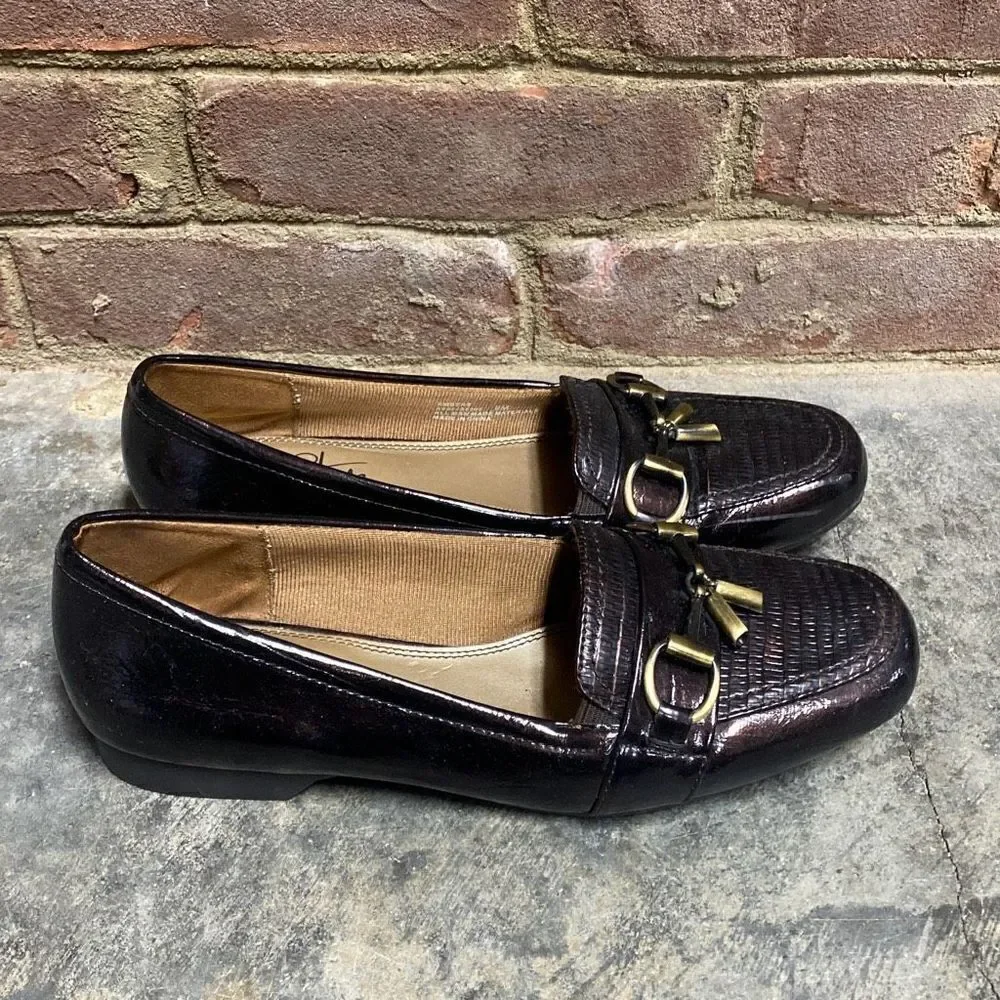 LifeStride Embers Brown Patent Croco Slip-on Loafers Size 9